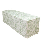 French Toile Fitted Tablecloth 8ft – Dusty Sage Green & White Rectangular Polyester Wrinkle-Resistant Table Cover