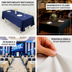 Fire Retardant Scuba Tablecloth – 60"x102" Rectangle Navy Blue, Wrinkle Free, Stain Resistant Polyester Cover