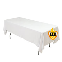 Fire Retardant Scuba Tablecloth – 60"x102" Rectangle White, Wrinkle Free, Stain Resistant Polyester Cover