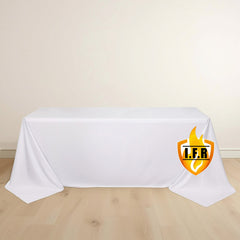Fire Retardant Scuba Tablecloth – 90"x132" Rectangle White, Wrinkle Free, Stain Resistant, Seamless Polyester Cover