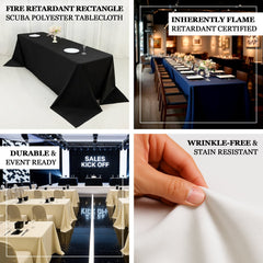 Fire Retardant Scuba Tablecloth – 90"x132" Rectangle Ivory, Wrinkle Free, Stain Resistant, Seamless Polyester Cover
