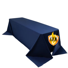 Fire Retardant Scuba Tablecloth – 90"x156" Rectangle Navy Blue, Wrinkle Free, Stain Resistant, Seamless Polyester Cover