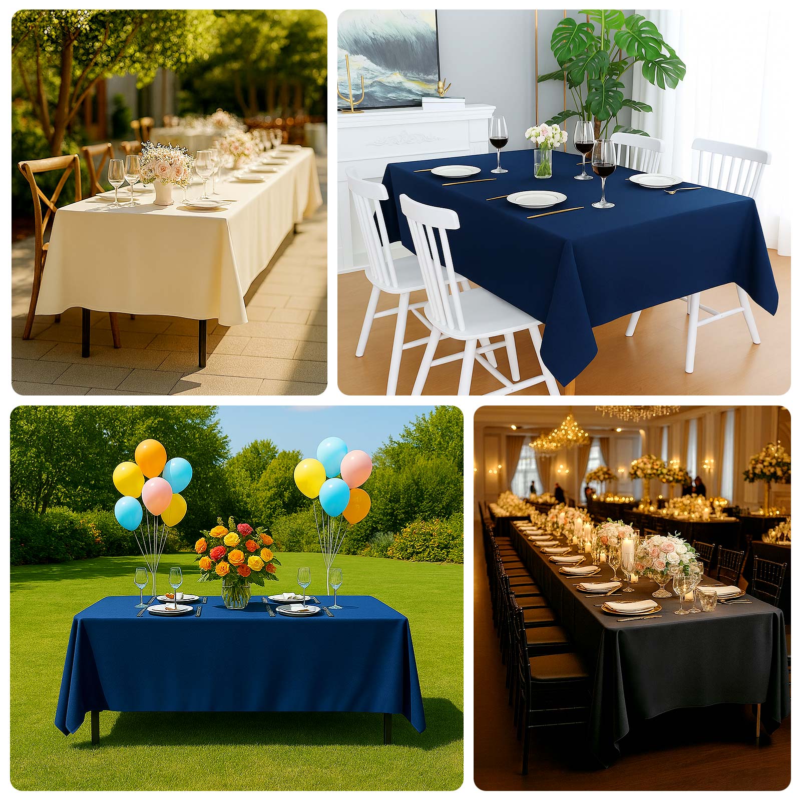 Fire Retardant Scuba Tablecloth – 60"x126" Rectangle Navy Blue, Wrinkle Free, Stain Resistant Polyester Cover