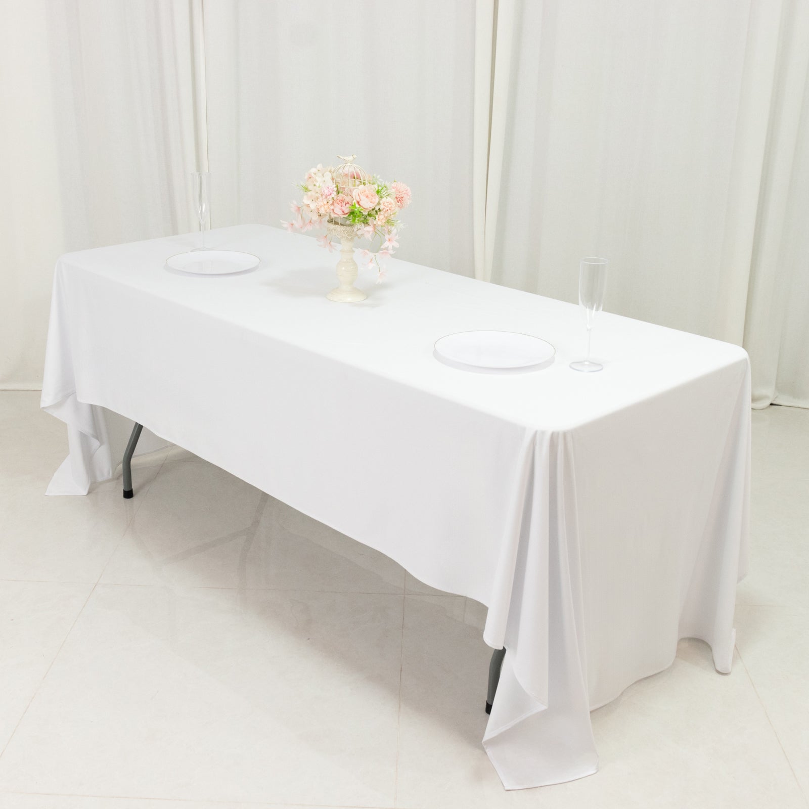 Fire Retardant Scuba Tablecloth – 60"x126" Rectangle White, Wrinkle Free, Stain Resistant Polyester Cover