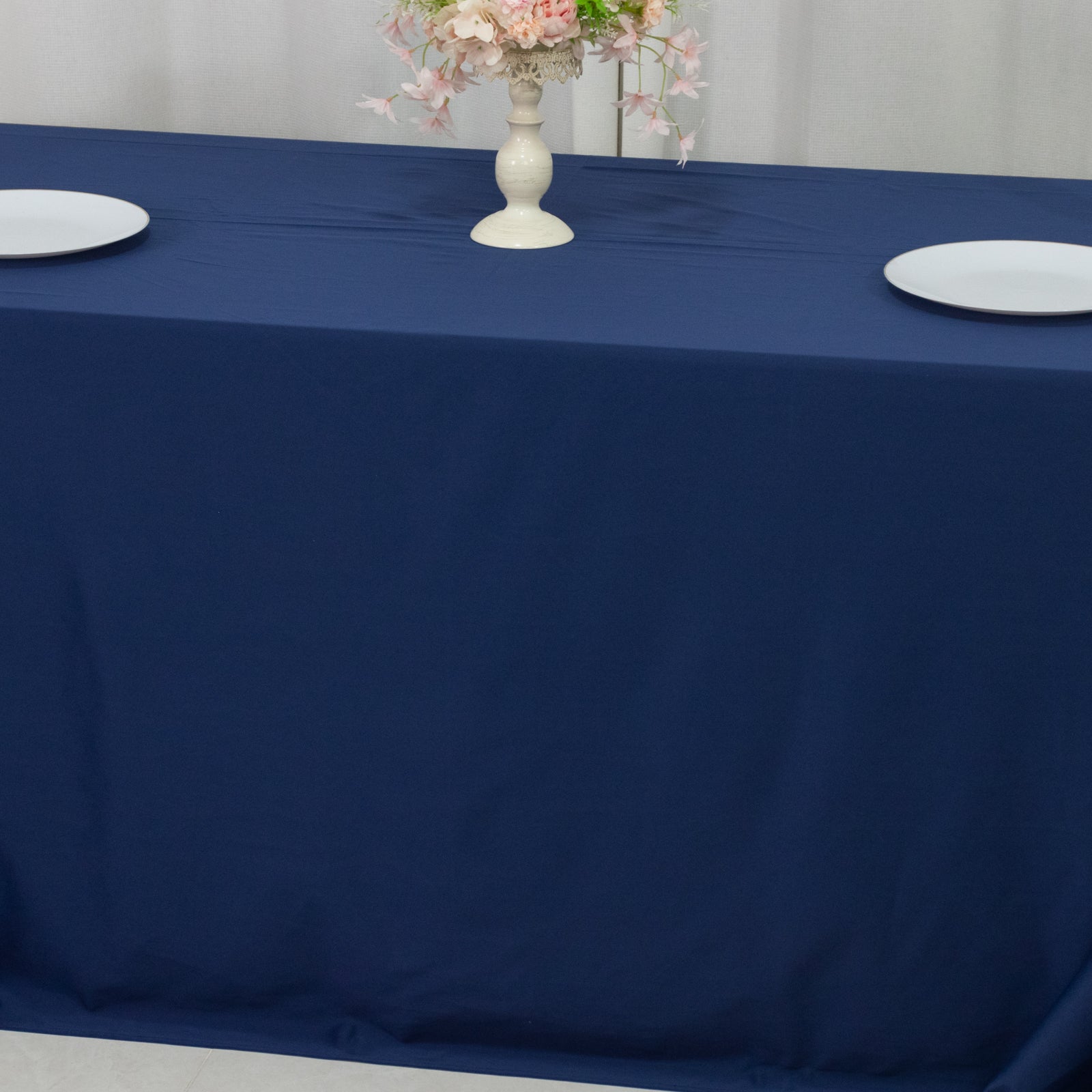 Fire Retardant Scuba Tablecloth – 90"x132" Rectangle Navy Blue, Wrinkle Free, Stain Resistant, Seamless Polyester Cover