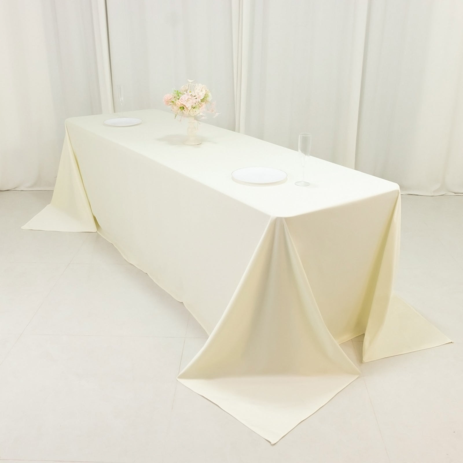 Fire Retardant Scuba Tablecloth – 90"x156" Rectangle Ivory, Wrinkle Free, Stain Resistant, Seamless Polyester Cover