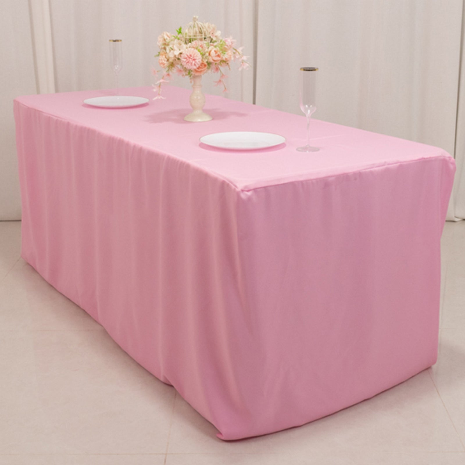 Fitted Polyester 72"x30" Rectangle Tablecloth Pink - Durable and Easy to Maintain Table Cover