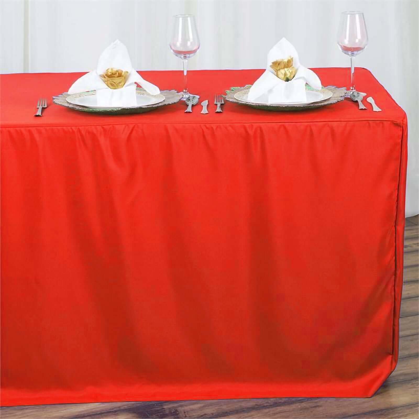 Fitted Polyester 72"x30" Rectangle Tablecloth Red - Durable and Easy to Maintain Table Cover