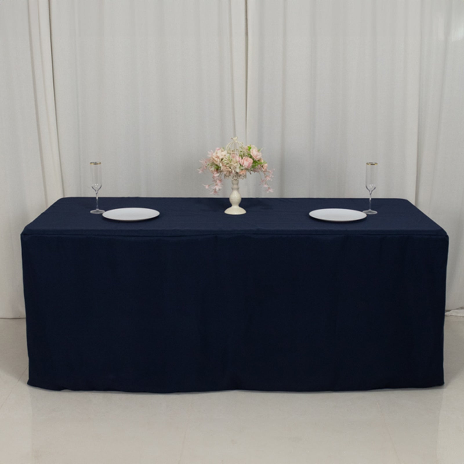 Fitted Polyester 72"x30" Rectangle Tablecloth Navy Blue with Open Back Design - Easy to Maintain and Wrinkle-Resistant Table Cover
