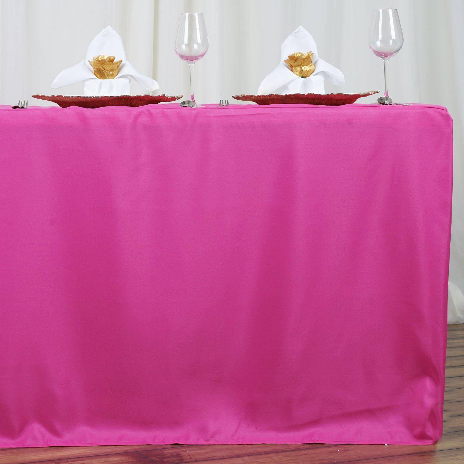 Fitted Polyester 72"x30" Rectangle Tablecloth Fuchsia - Durable Table Cover