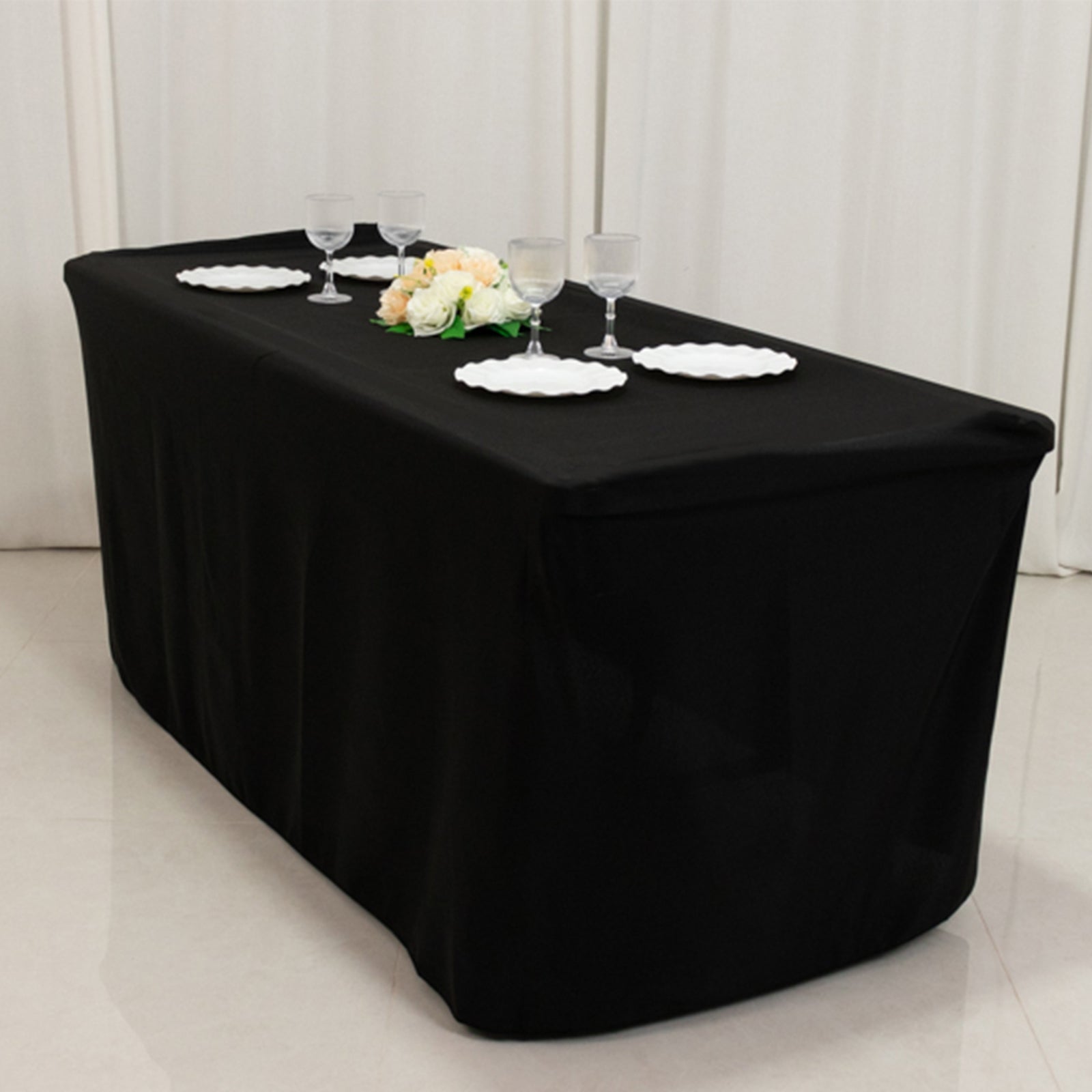 Fitted Polyester 72"x24"x30" Rectangle Tablecloth Black - Perfect Fit for Special Size Tables