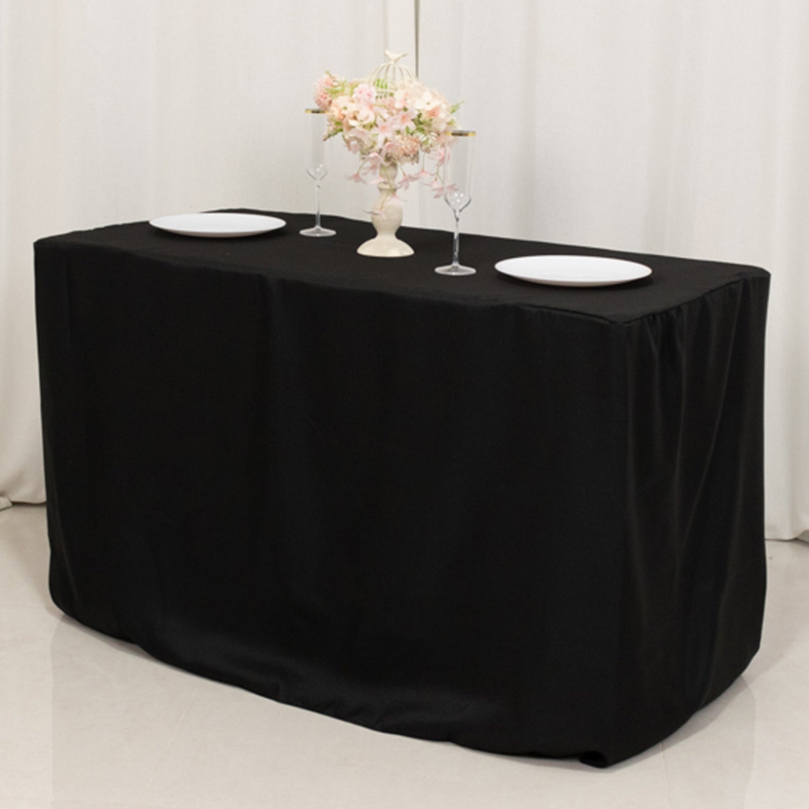 Fitted Polyester 48"x24"x30" Rectangle Tablecloth Black - Durable and Sleek for Events